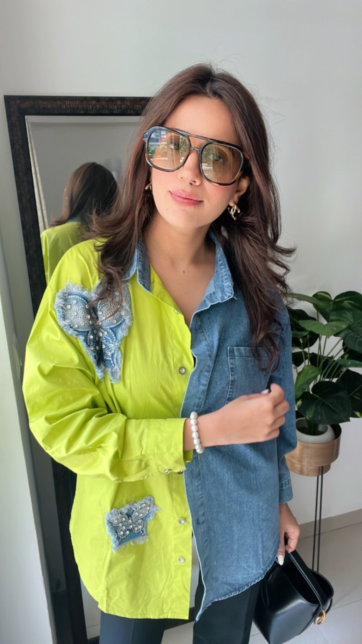 Butterfly Studded Denim Poplin Shirt