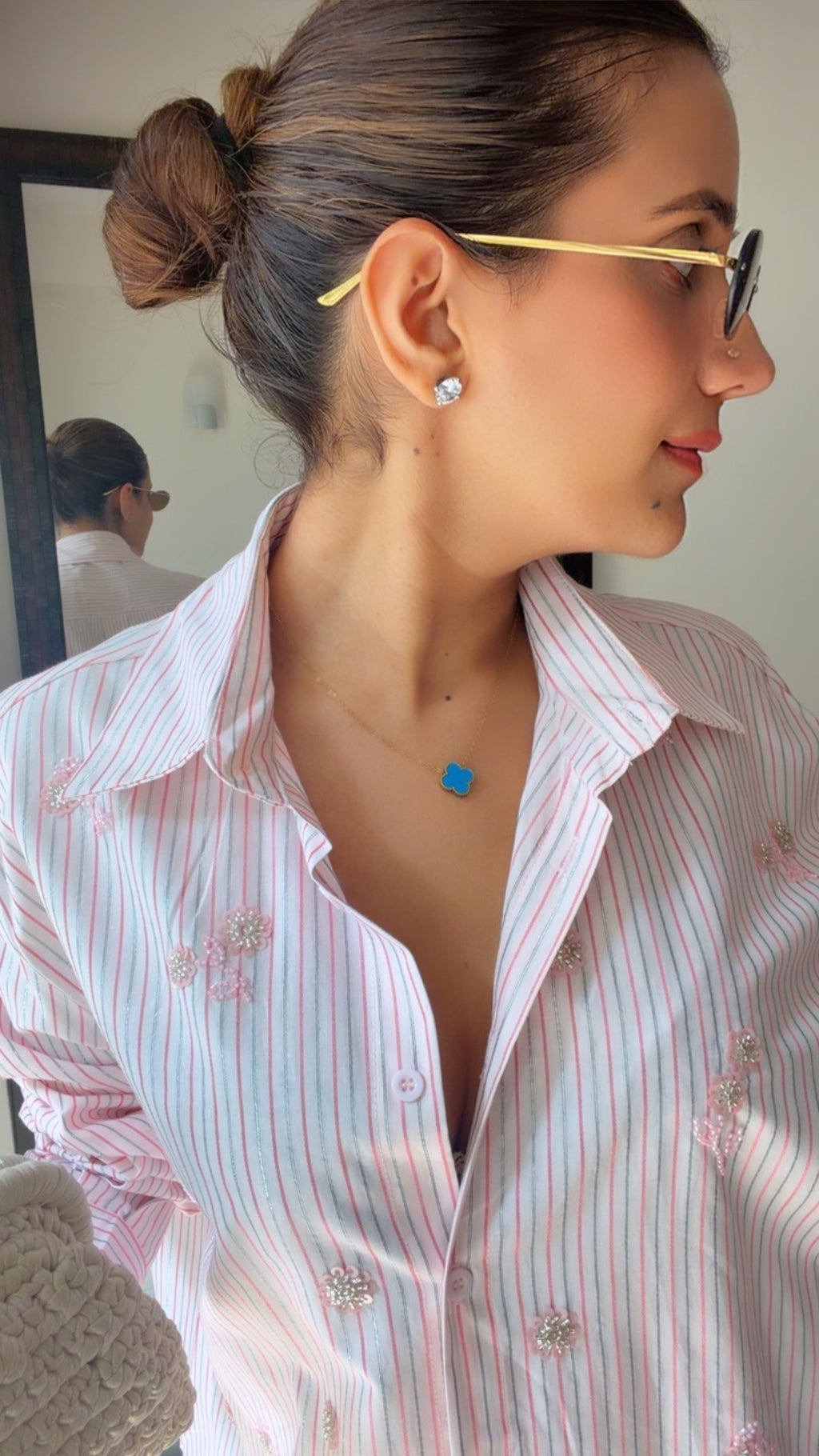 Embroidered Motif Pinstripe Poplin Shirt