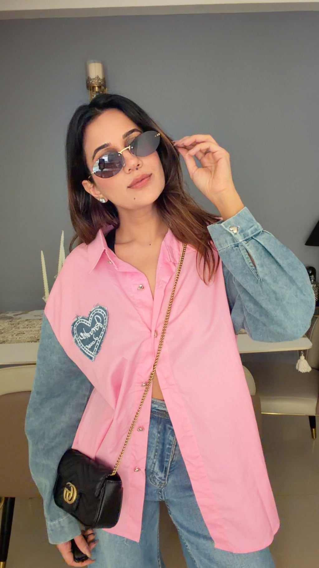 Denim Sleeves Poplin Shirt