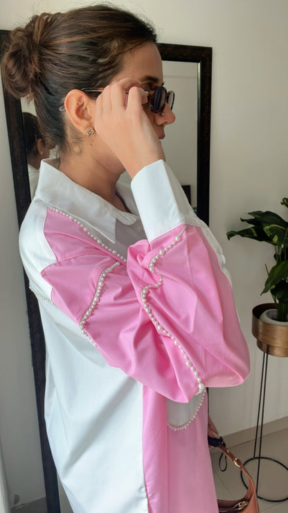 Pearl Detailed Dual Poplin Shirt