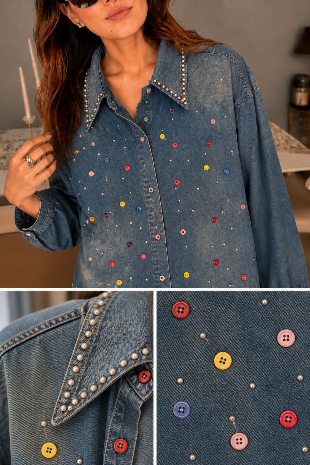 Button Detail Denim Shirt