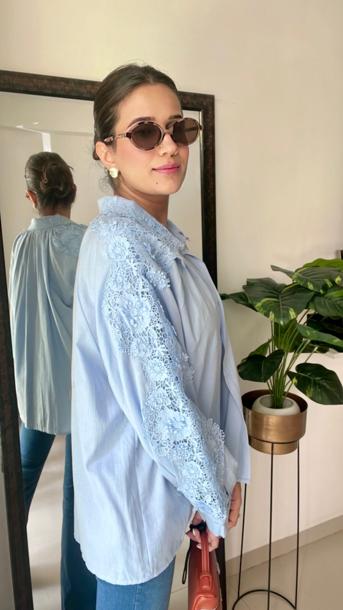 Flower Crochet Patch Linen Shirt