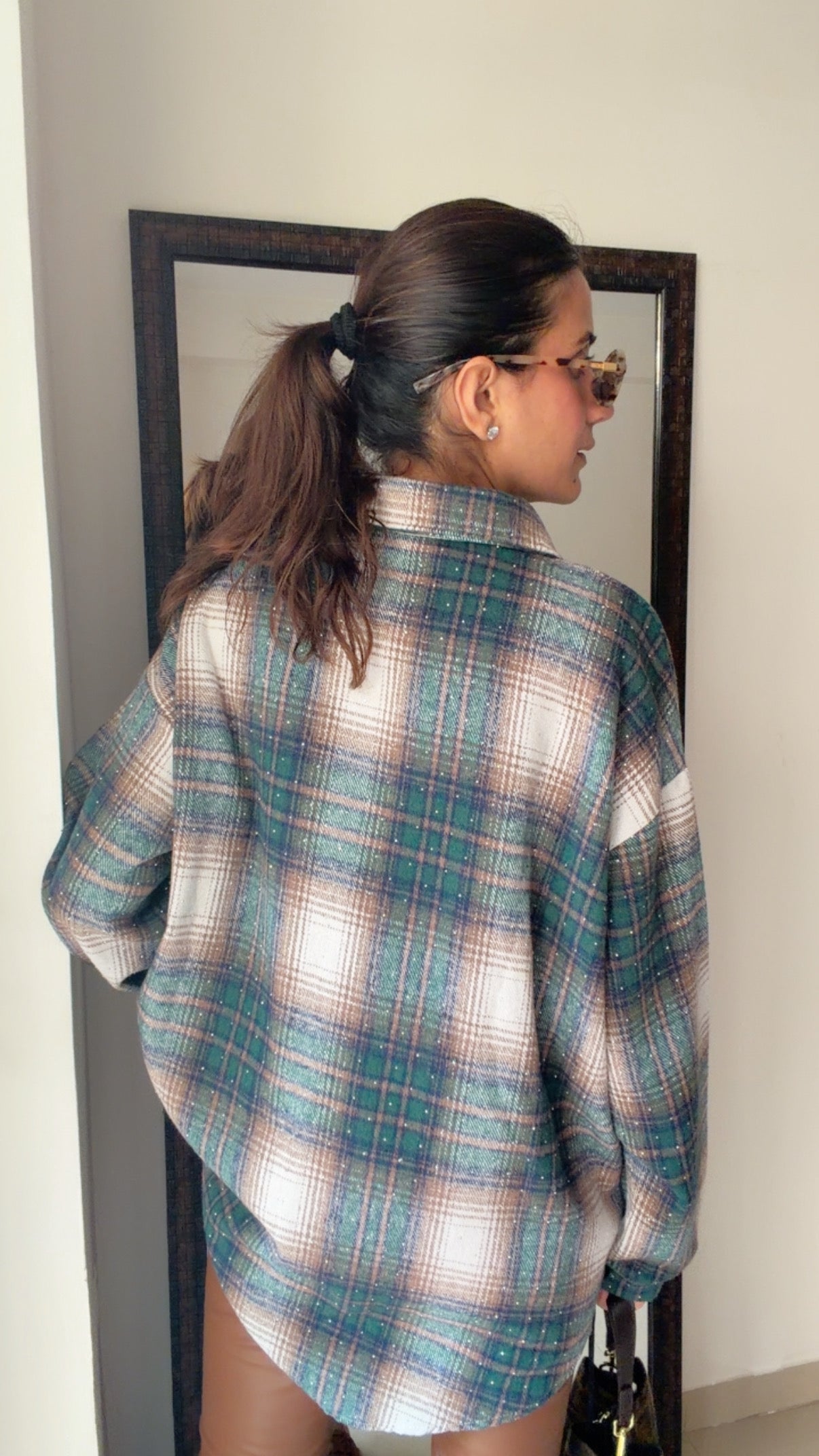 Swarosvski Embedded Plaid Fall Shirt