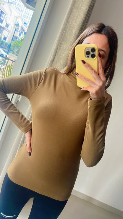 Ribbed Polo Neck Fleece Inner Fall Jumper