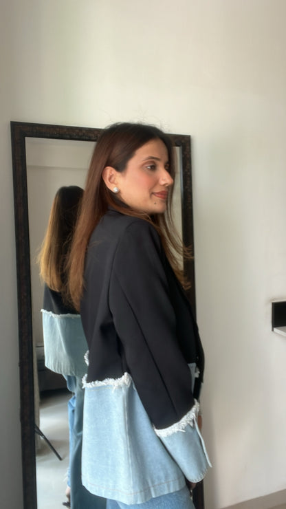 Denim Contrast Box Fall Coat