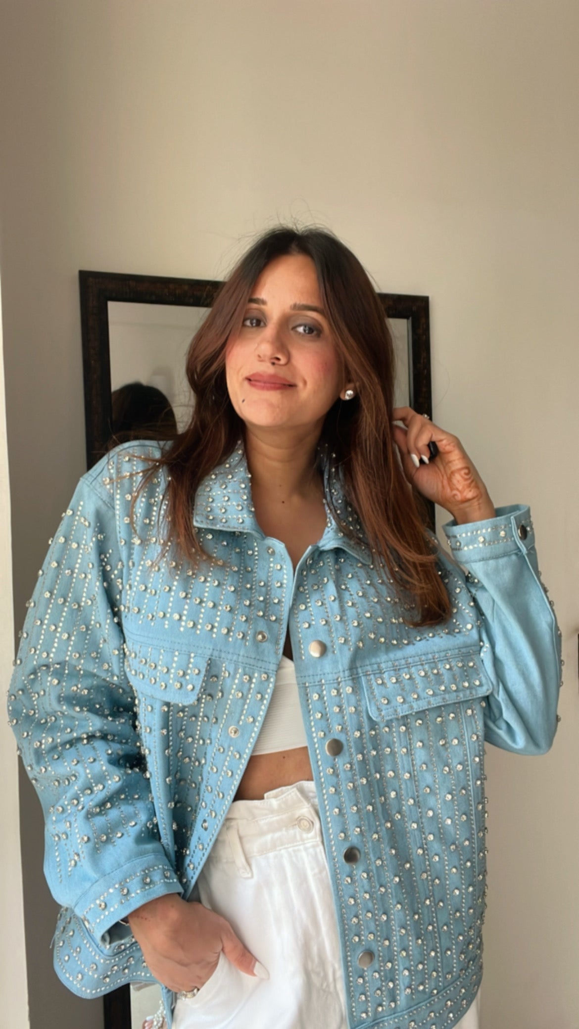 Studded Premium Denim Fall Jacket