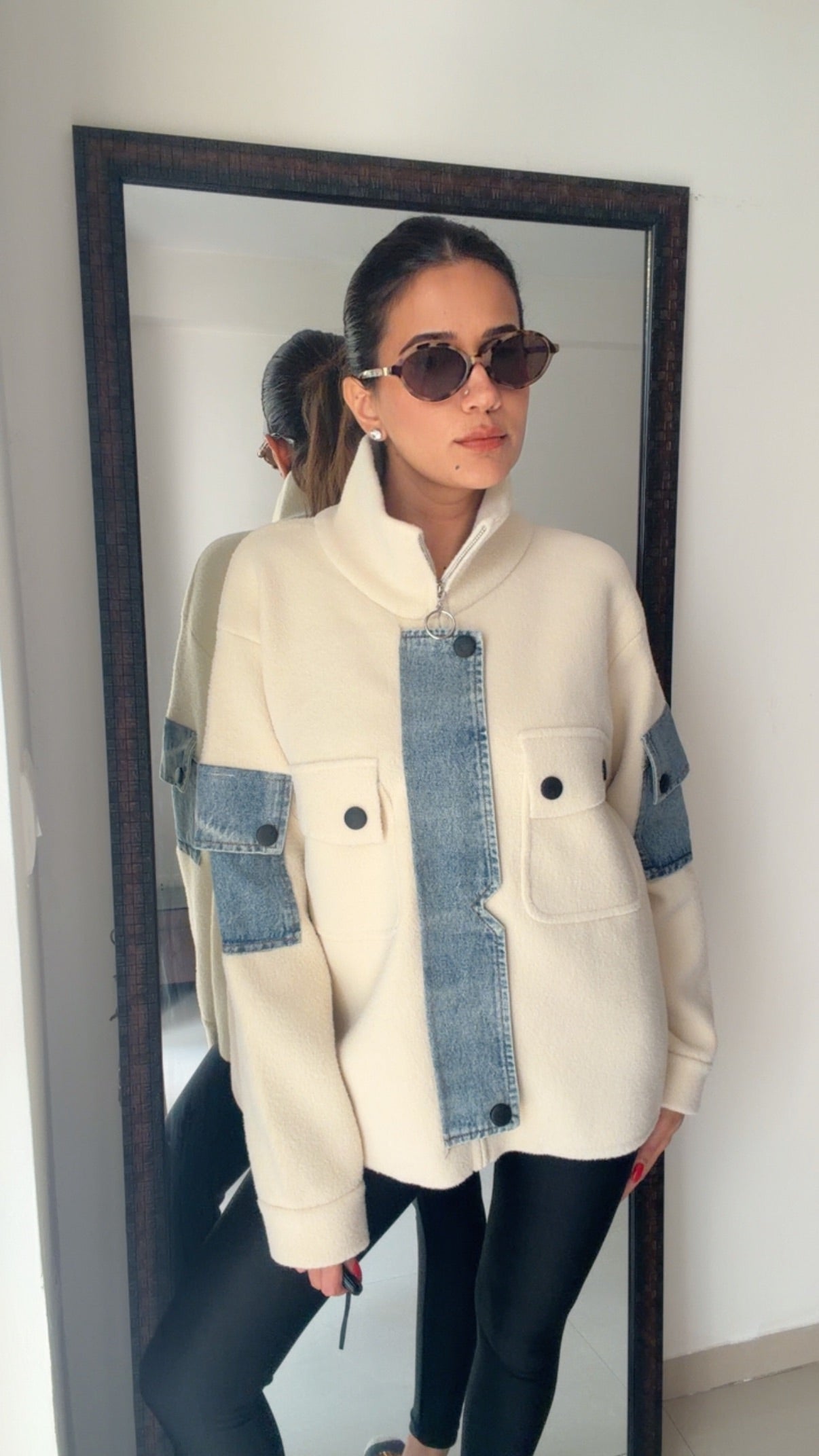 Denim Detailed Woolen Fall Jacket