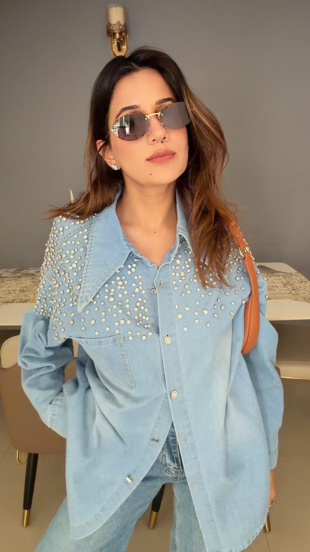 Stone Studded Denim Shirt