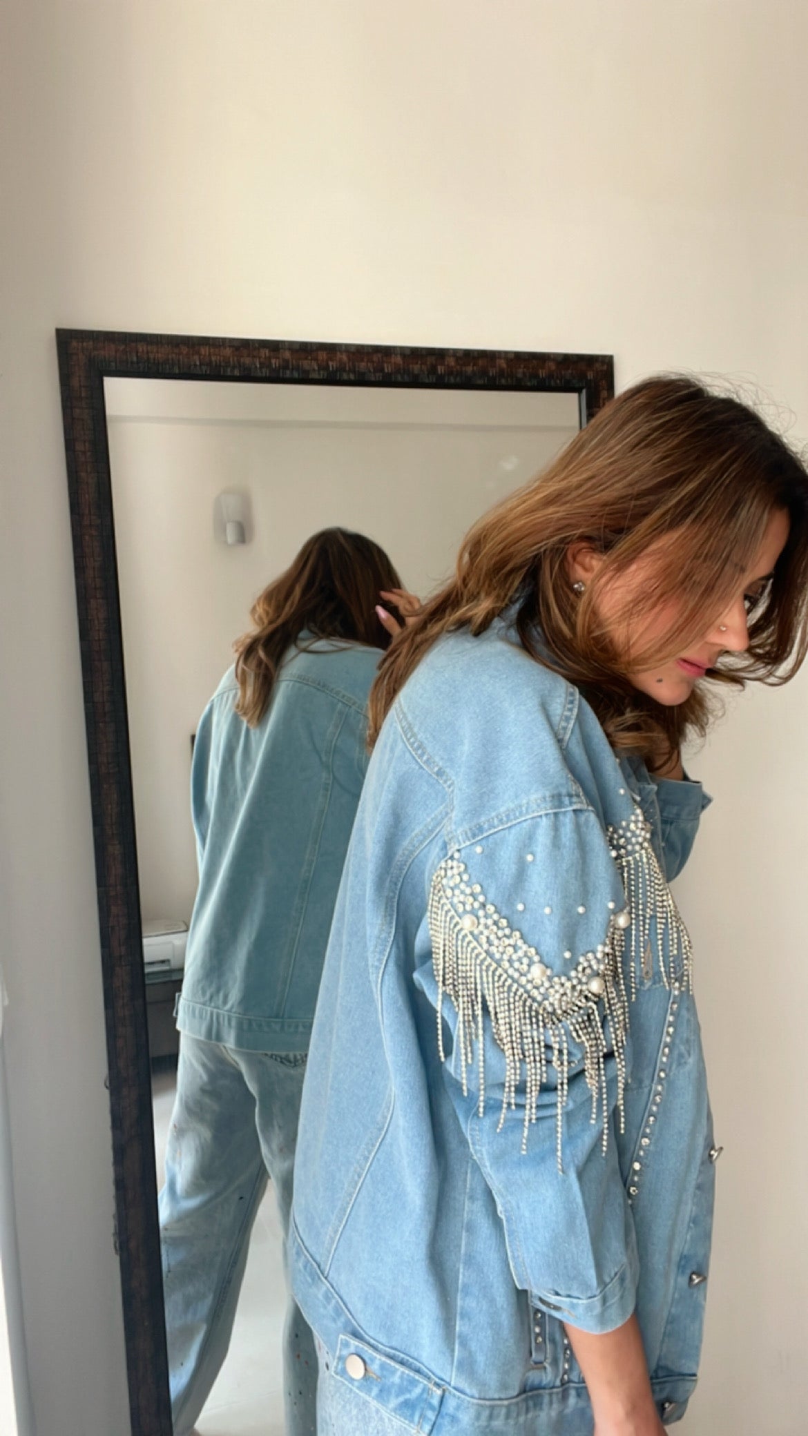 Crystal Tinsel Denim Fall Jacket