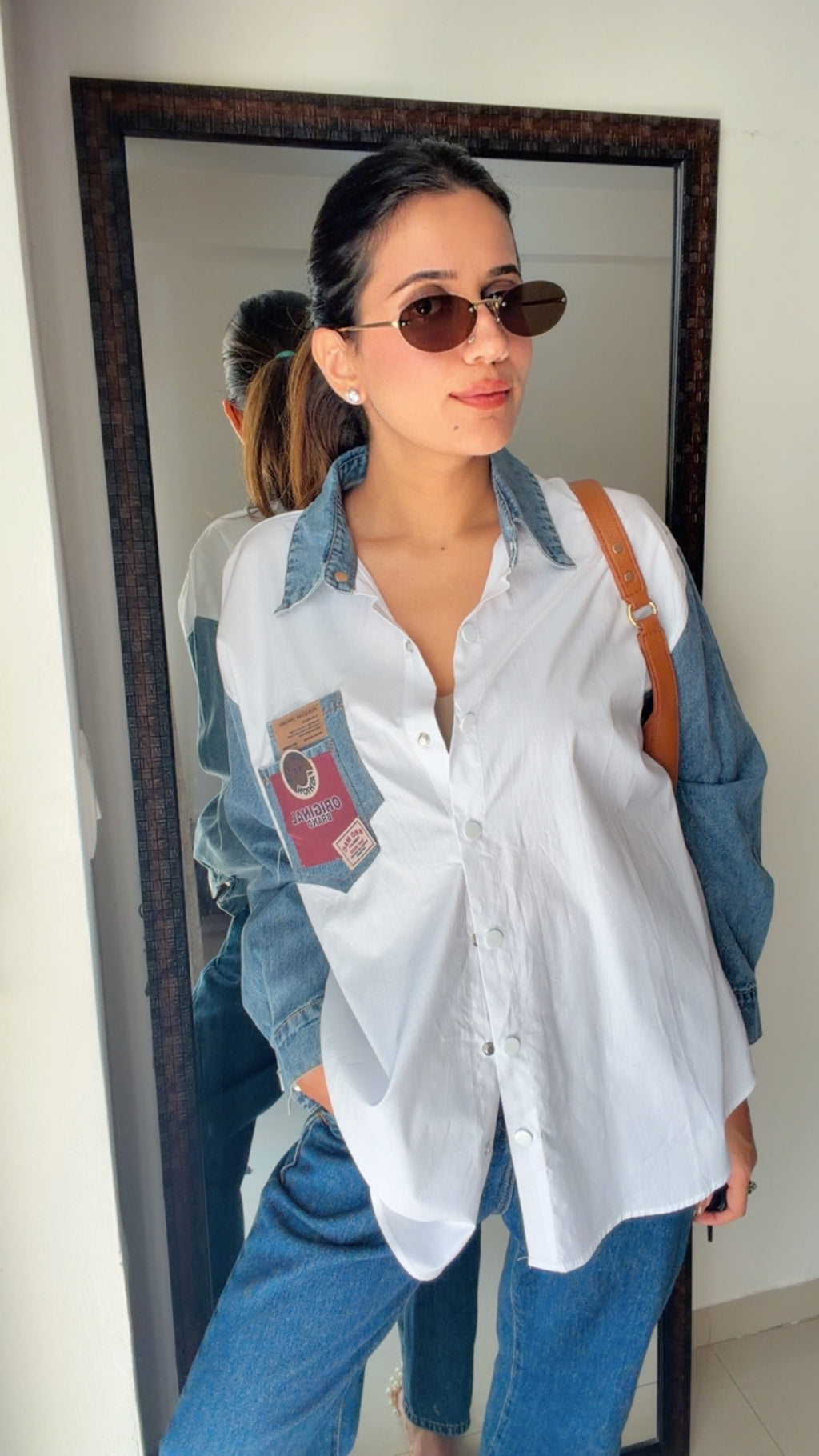 Denim Sleeves Poplin Shirt