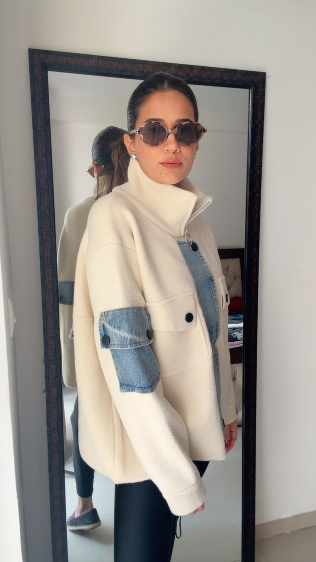 Denim Detailed Woolen Fall Jacket