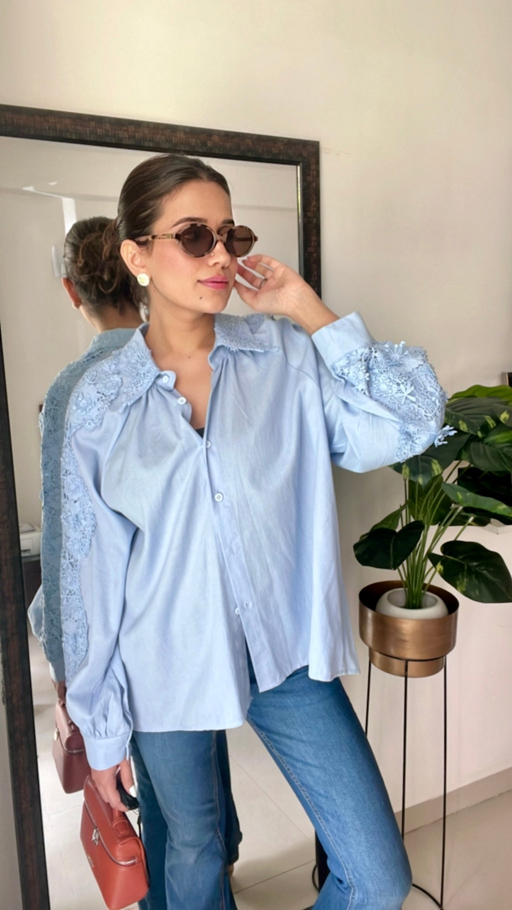 Flower Crochet Patch Linen Shirt
