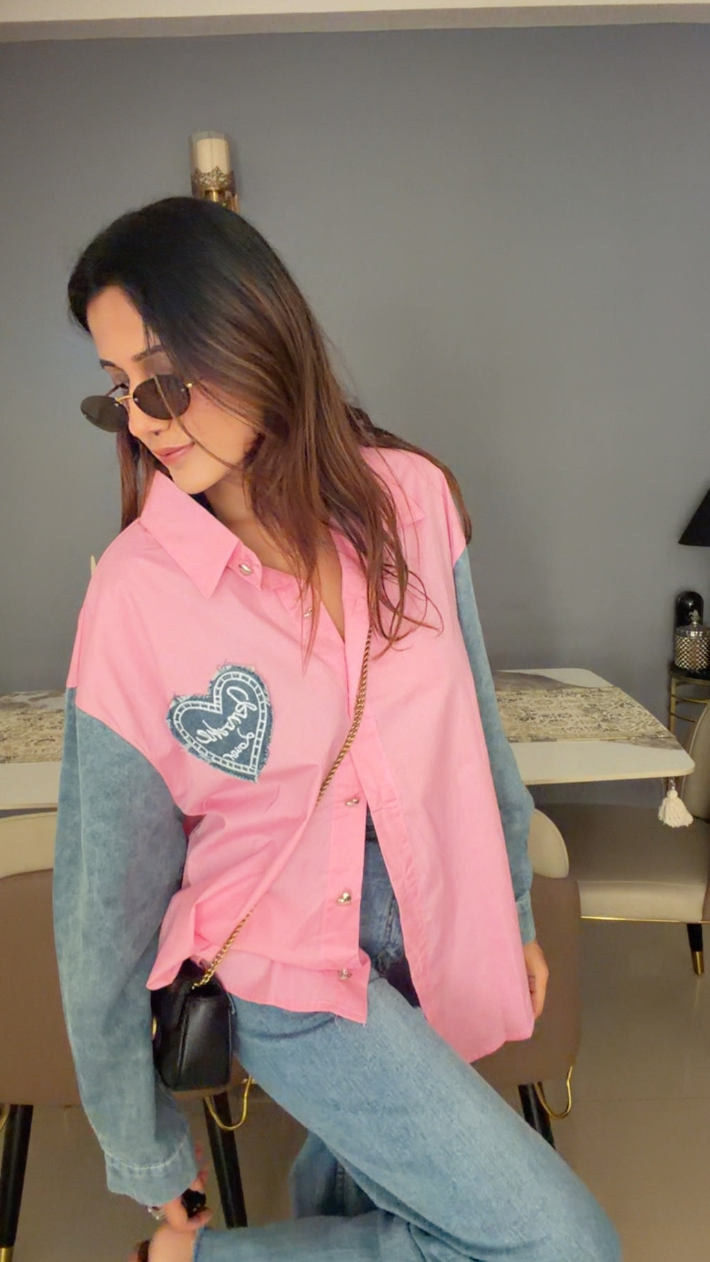 Denim Sleeves Poplin Shirt