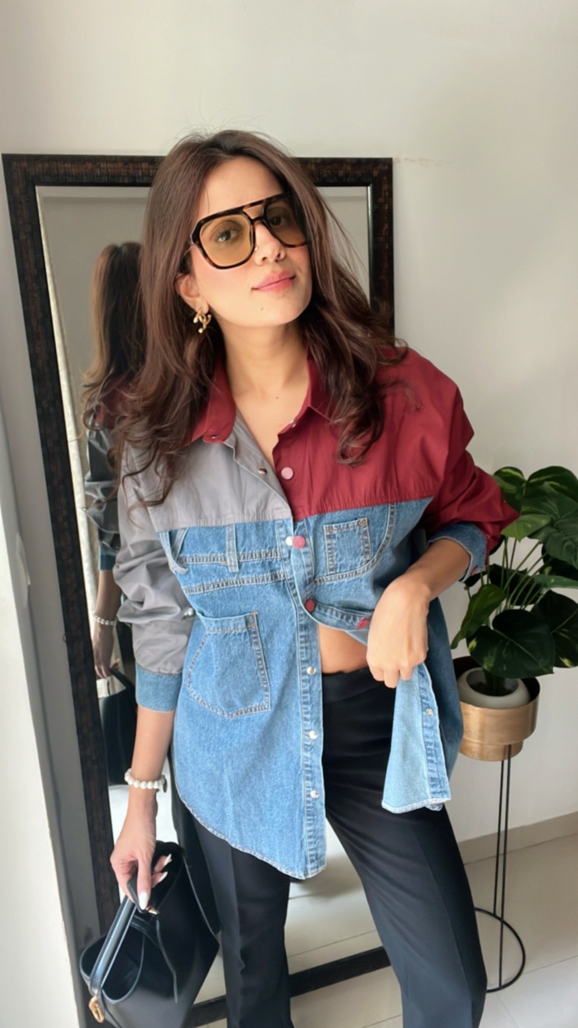 Color Block Denim Poplin Shirt