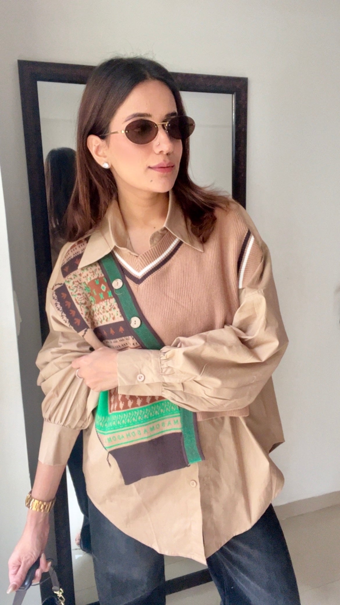 Knit Vest Poplin Fall Shirt