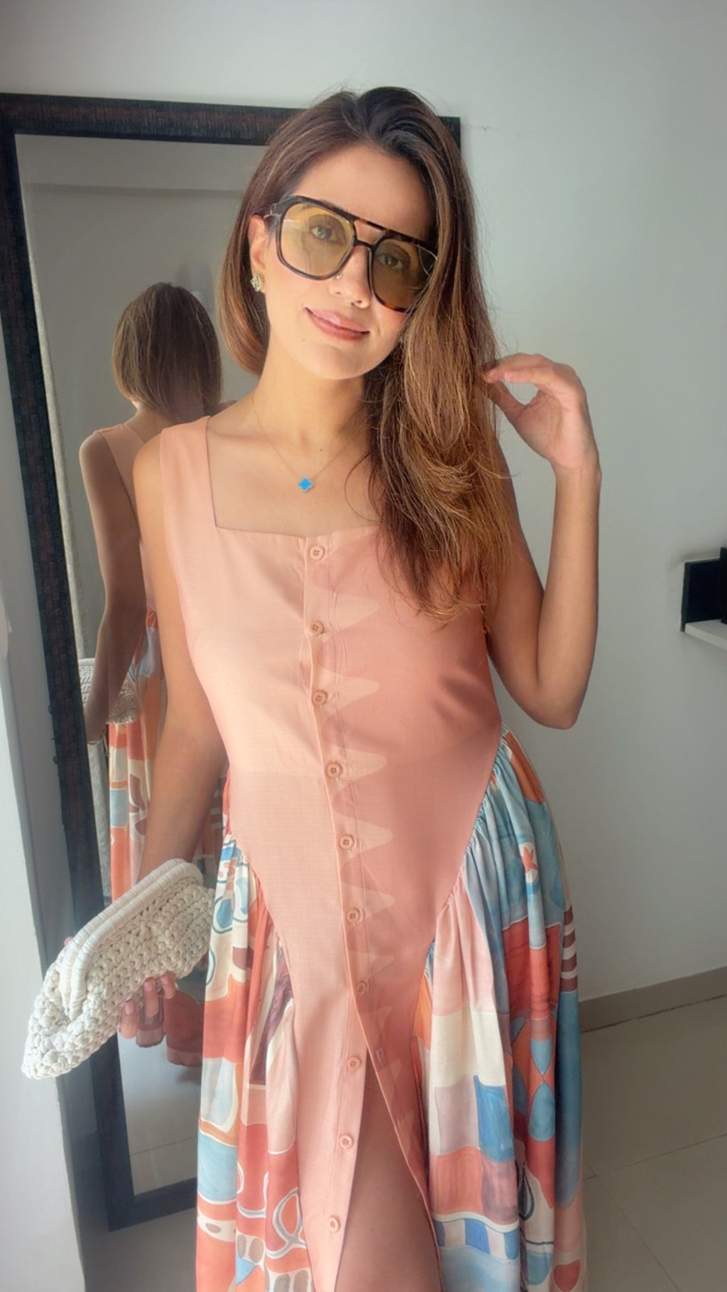 Buttoned Side Pleated Dress