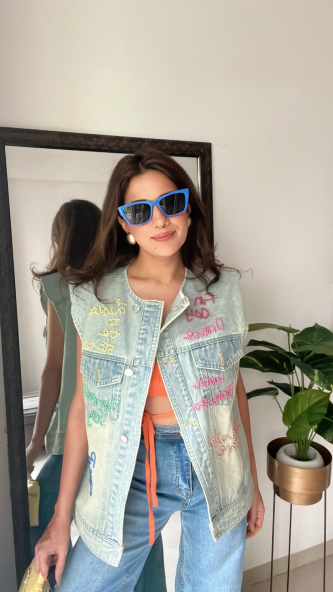 Color pop Embroidered Denim Vest