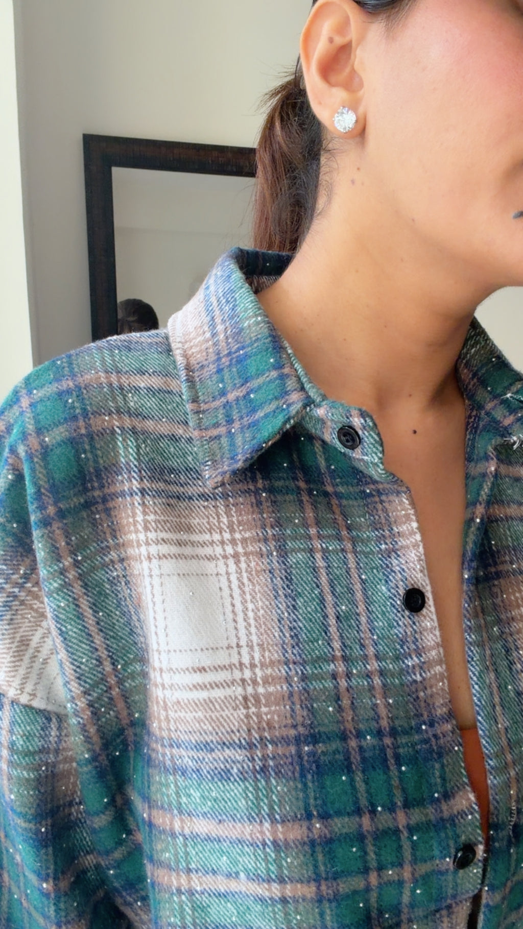 Swarosvski Embedded Plaid Fall Shirt