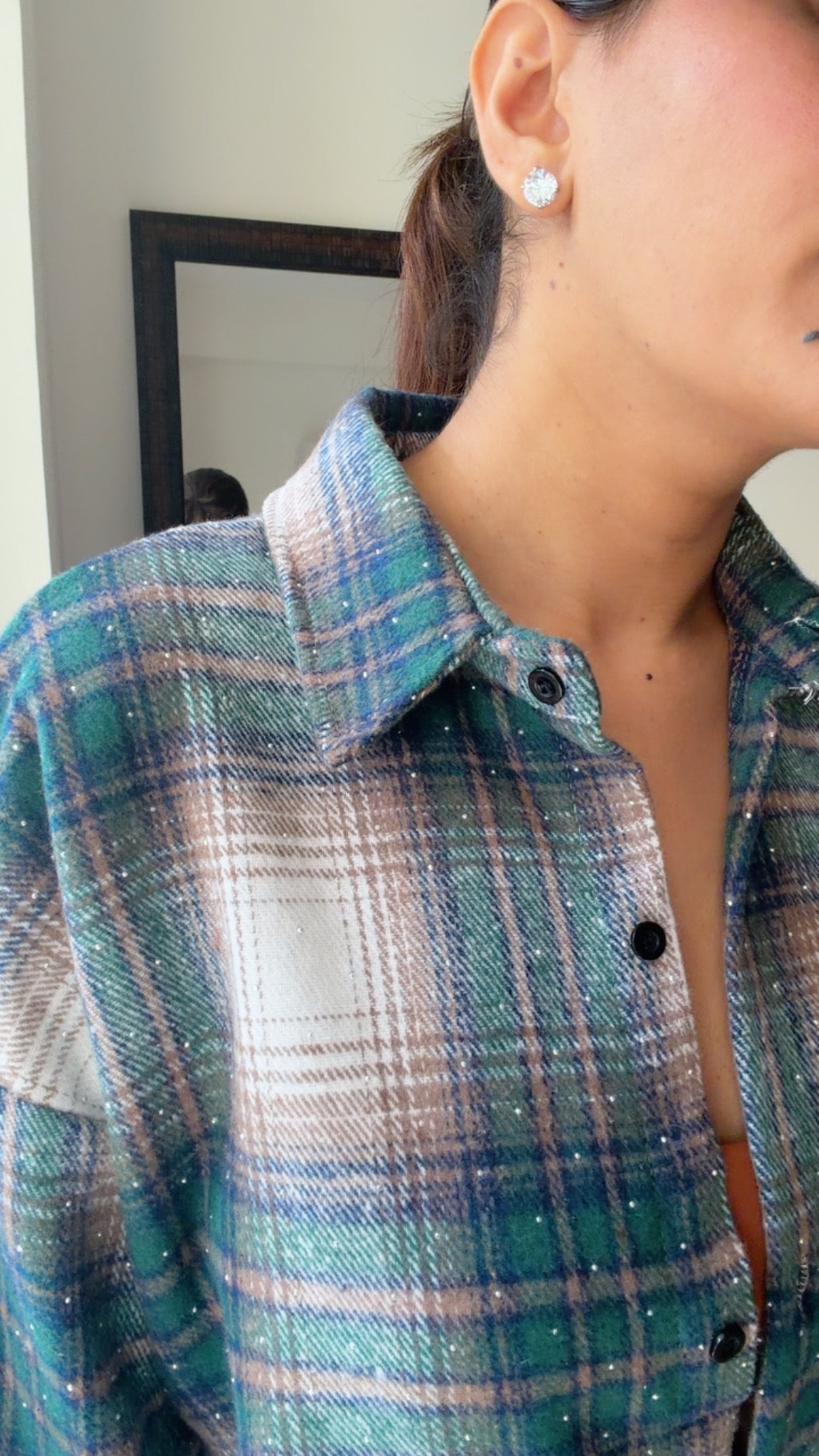 Swarosvski Embedded Plaid Fall Shirt