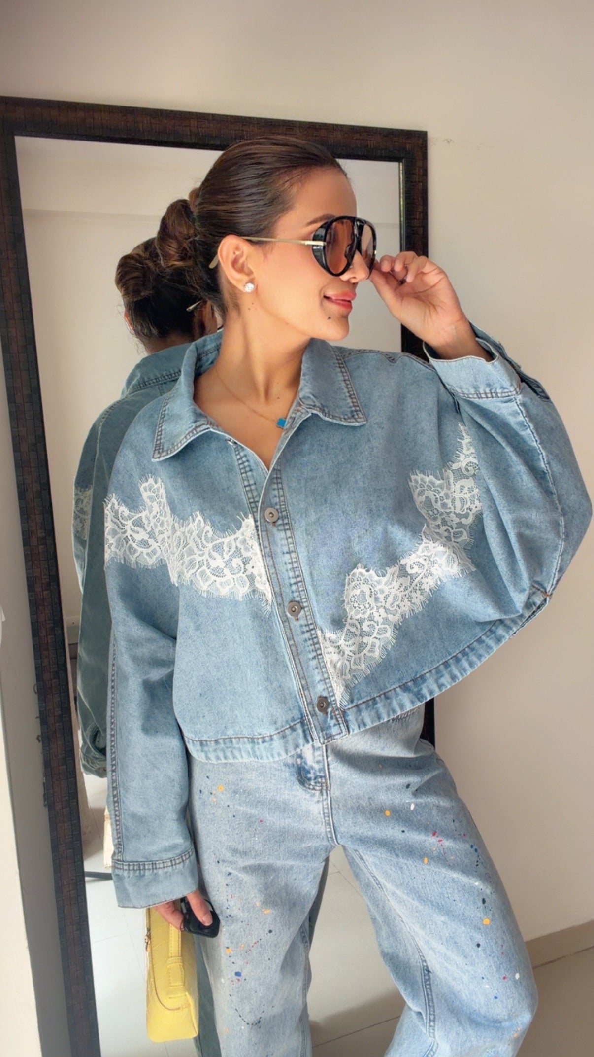 Lace Detail Denim Shacket