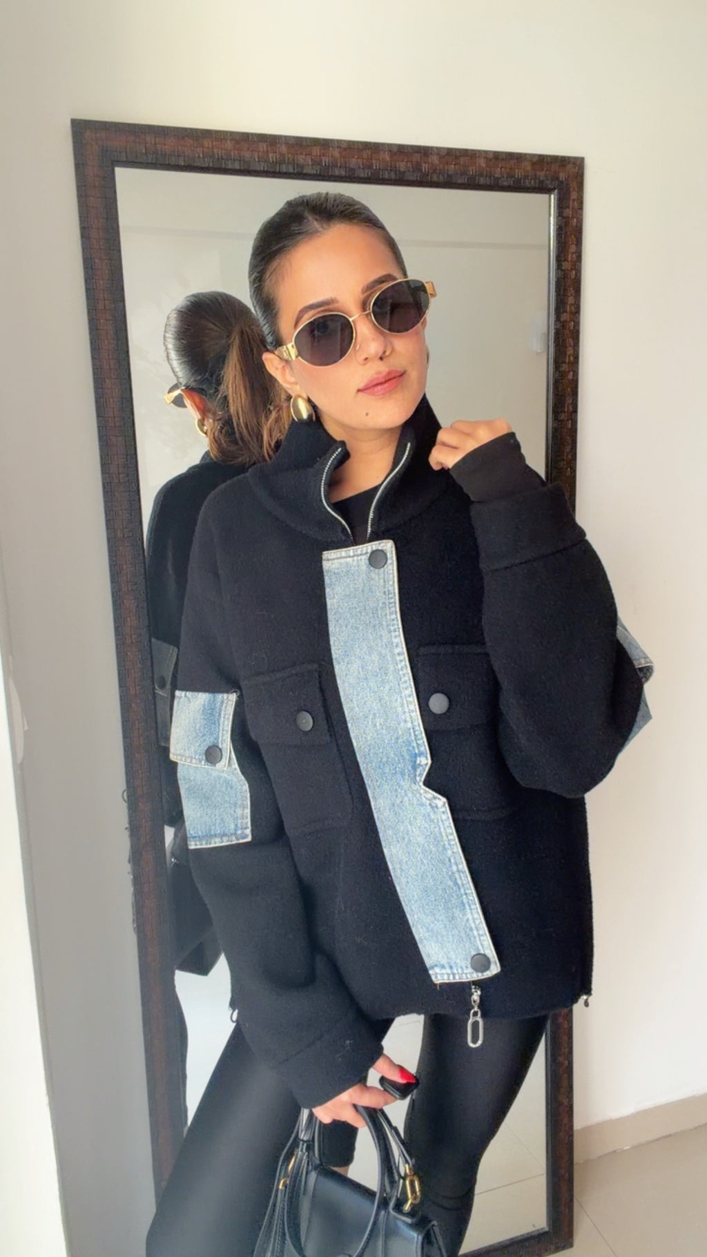 Denim Detailed Woolen Fall Jacket