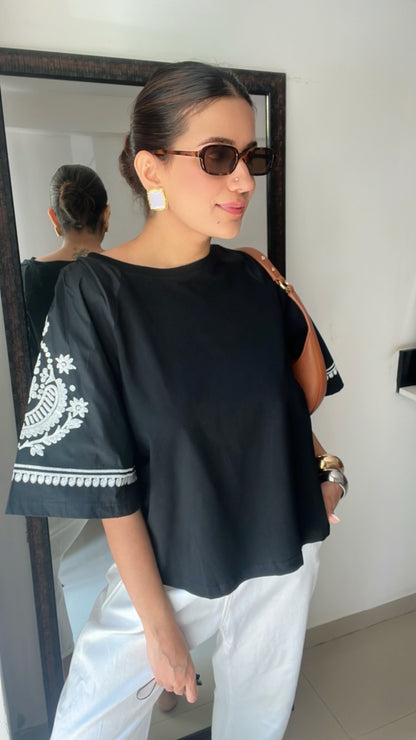 Embroidered Poplin Tee Top