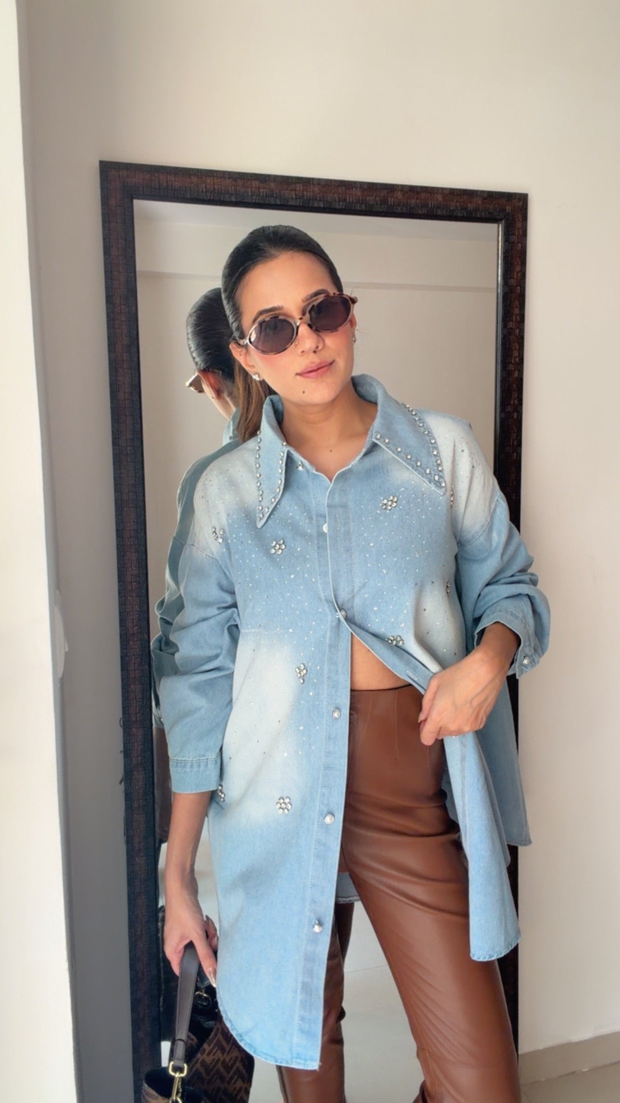 Dusted Flower Studded Denim Shirt