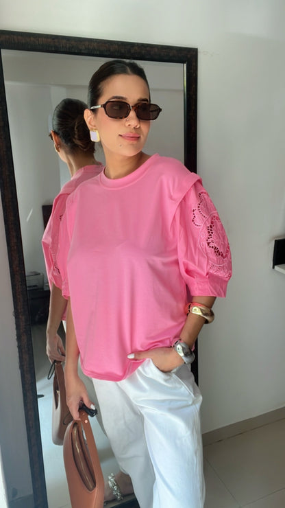Cutwork Sleeves Poplin Tee