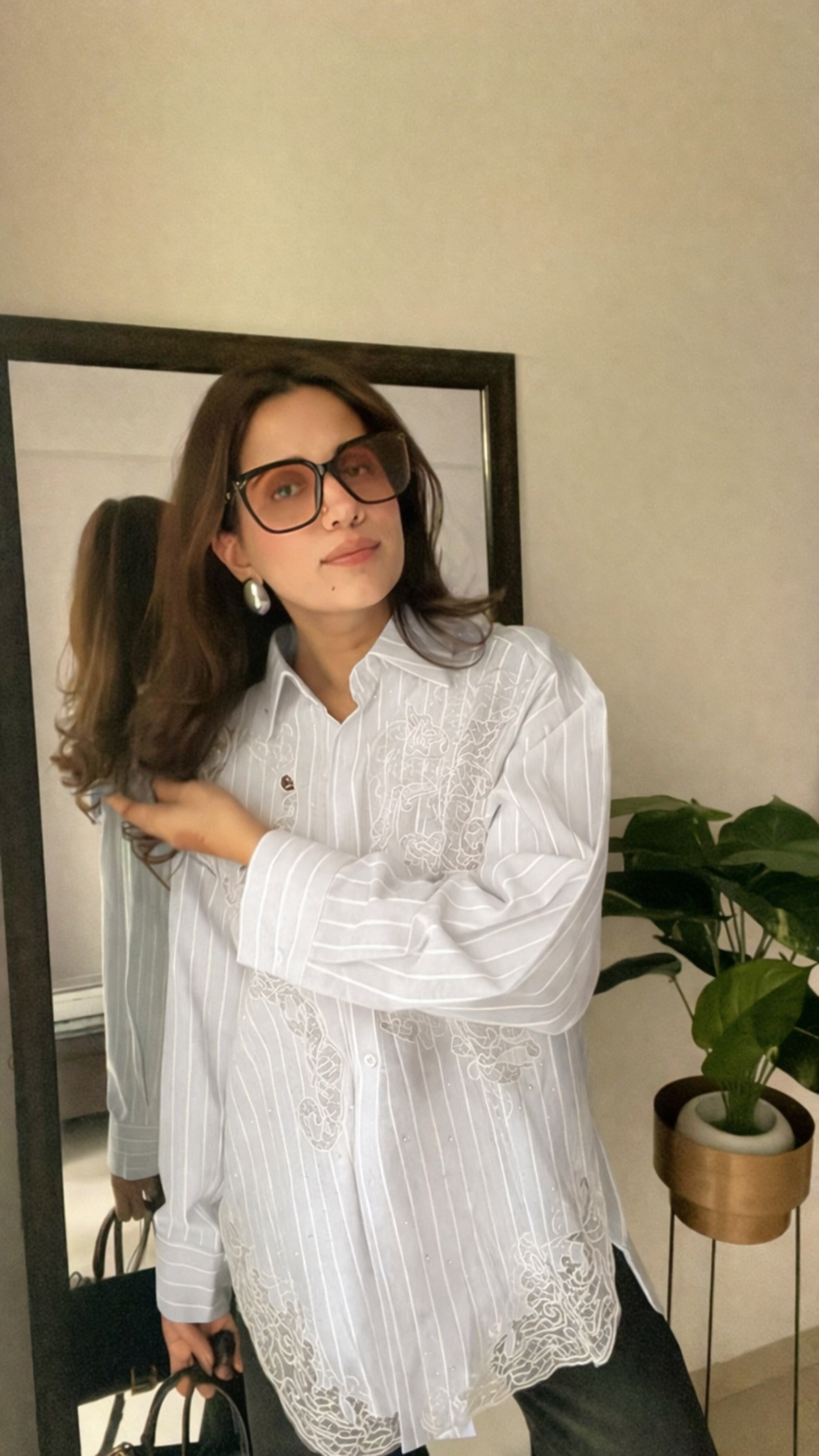 Lace Detailed Linen Shirt