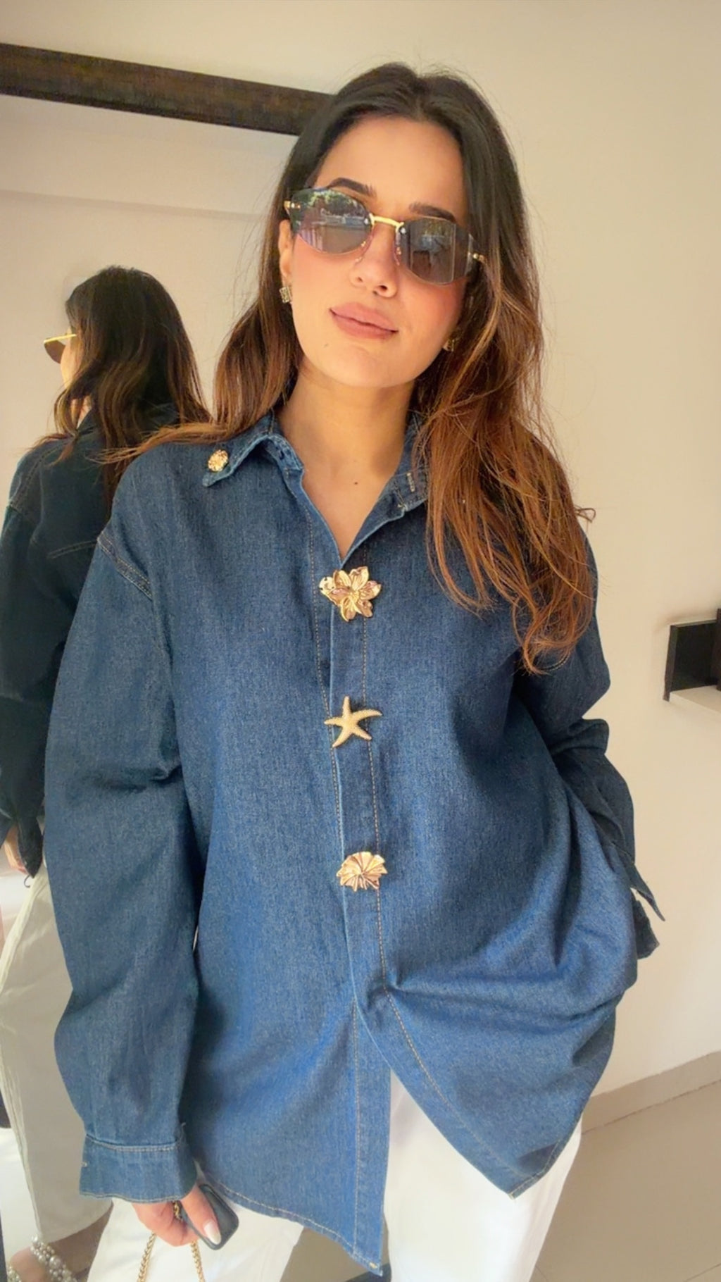 Soft Denim Gold Detailed Shirt