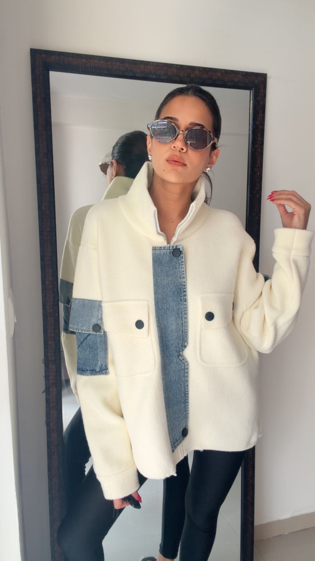 Denim Detailed Woolen Fall Jacket