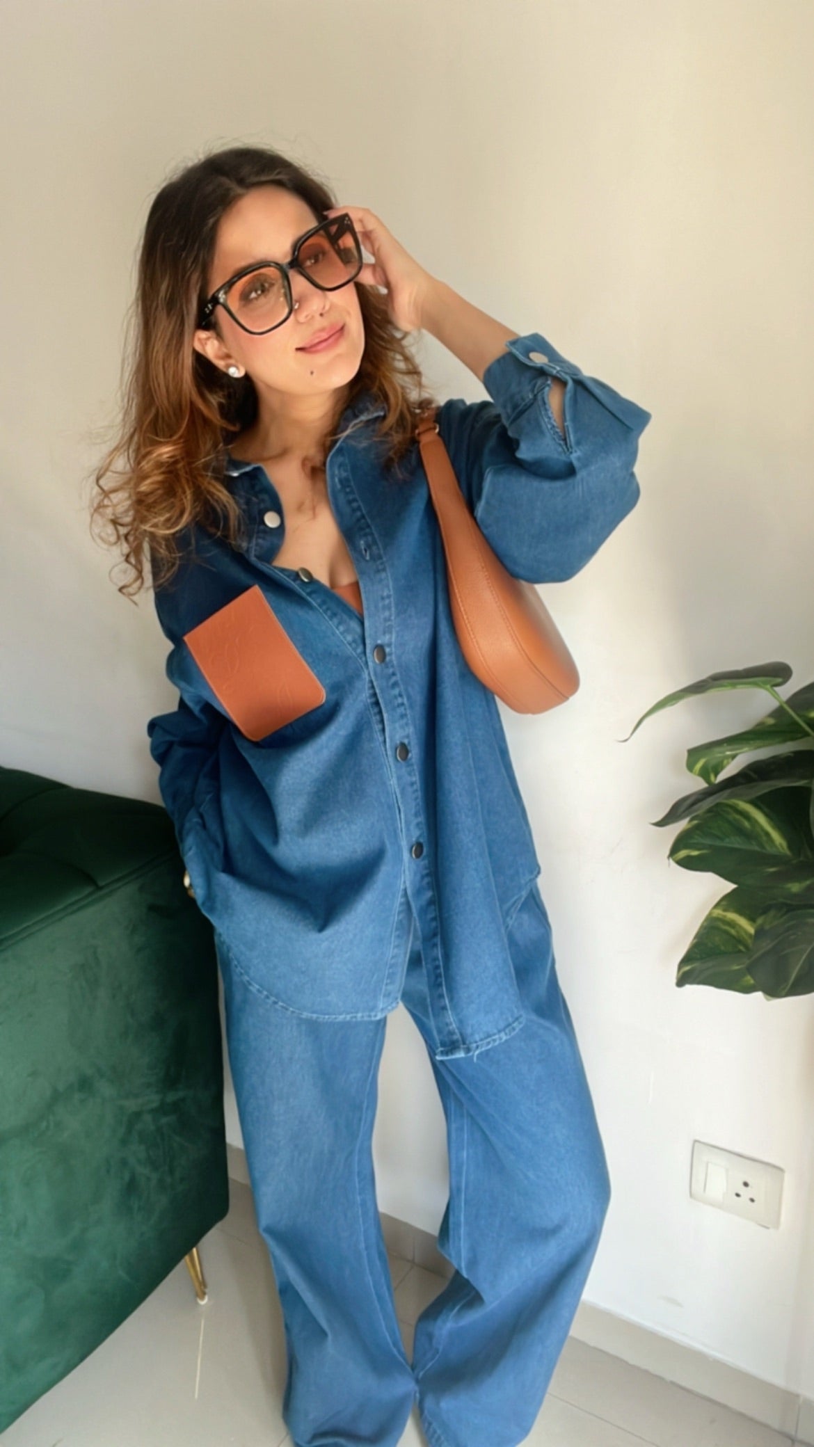 Leather Pocket Denim Drawstring Pants Co-ord Set