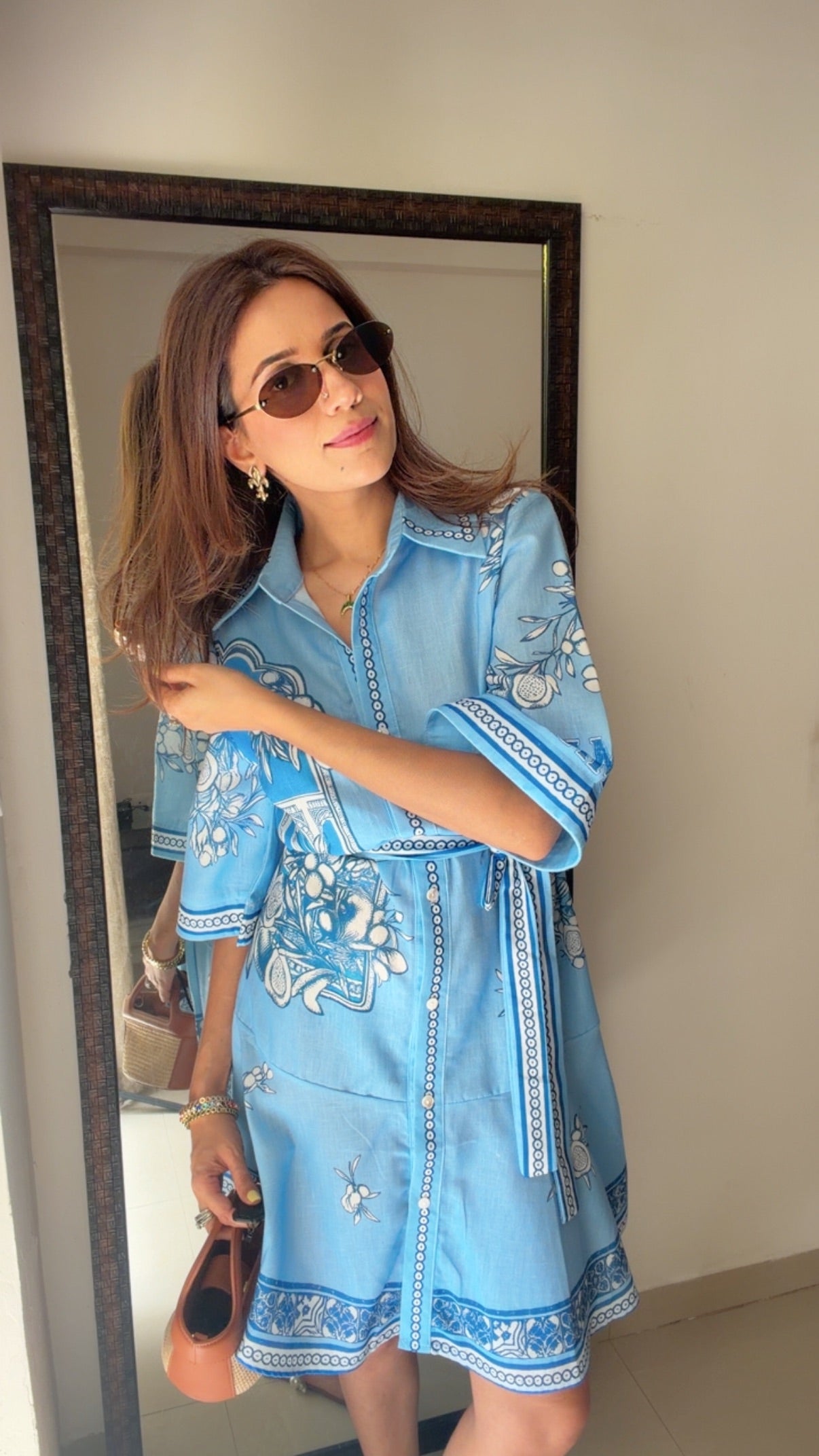 Azure Coastline Printed Tie-Waist Dress