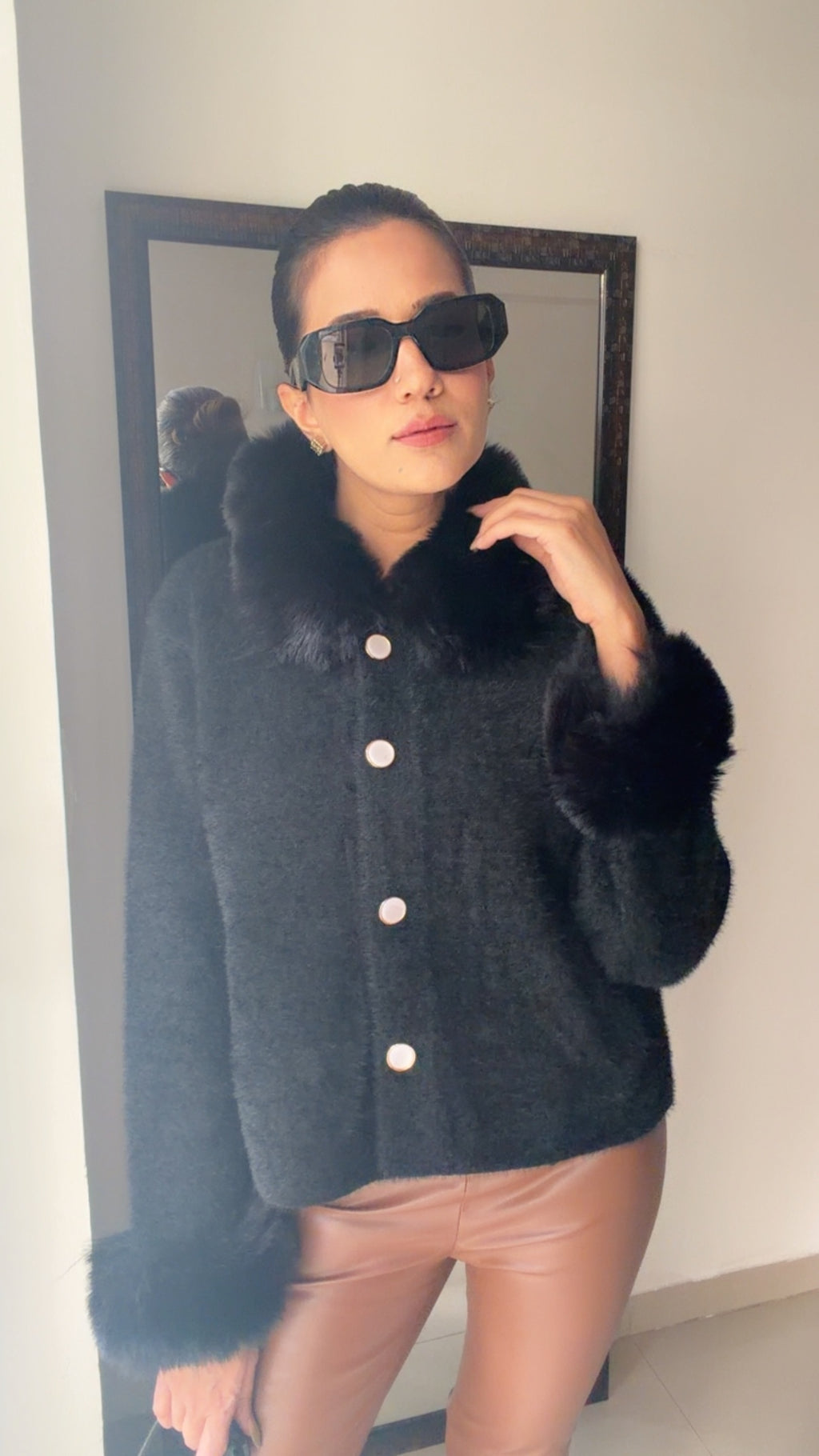 Midnight Luxe Fur-Trim Fall Jacket