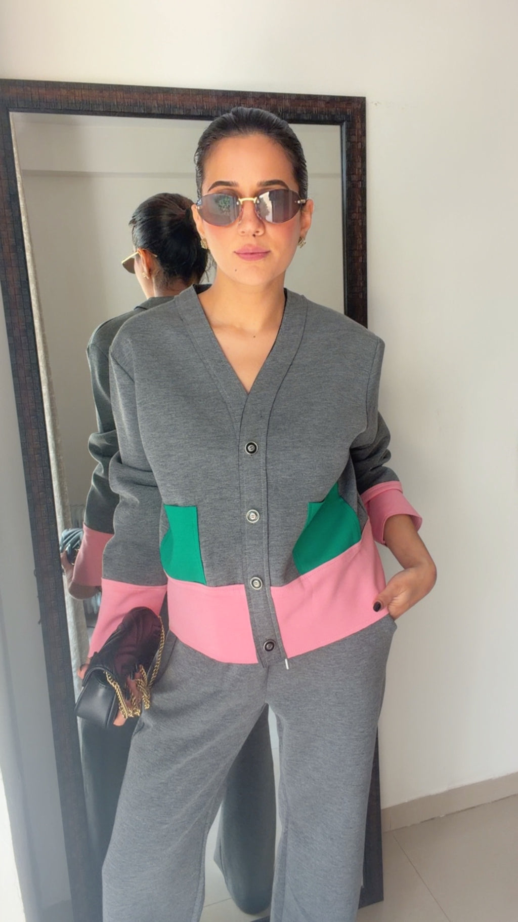 Grey Color-Block Fall Co-ord Set