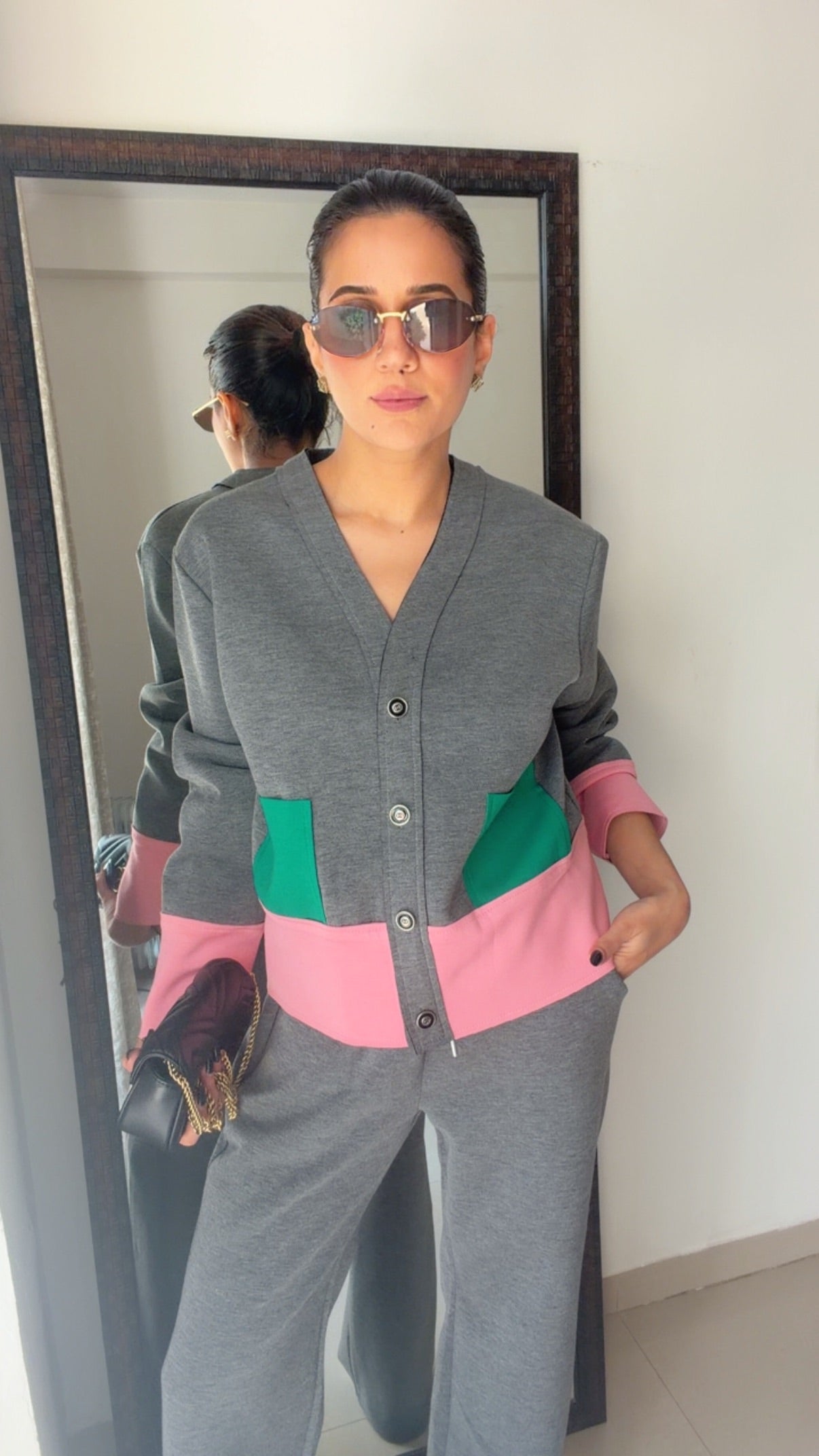 Grey Color-Block Fall Co-ord Set