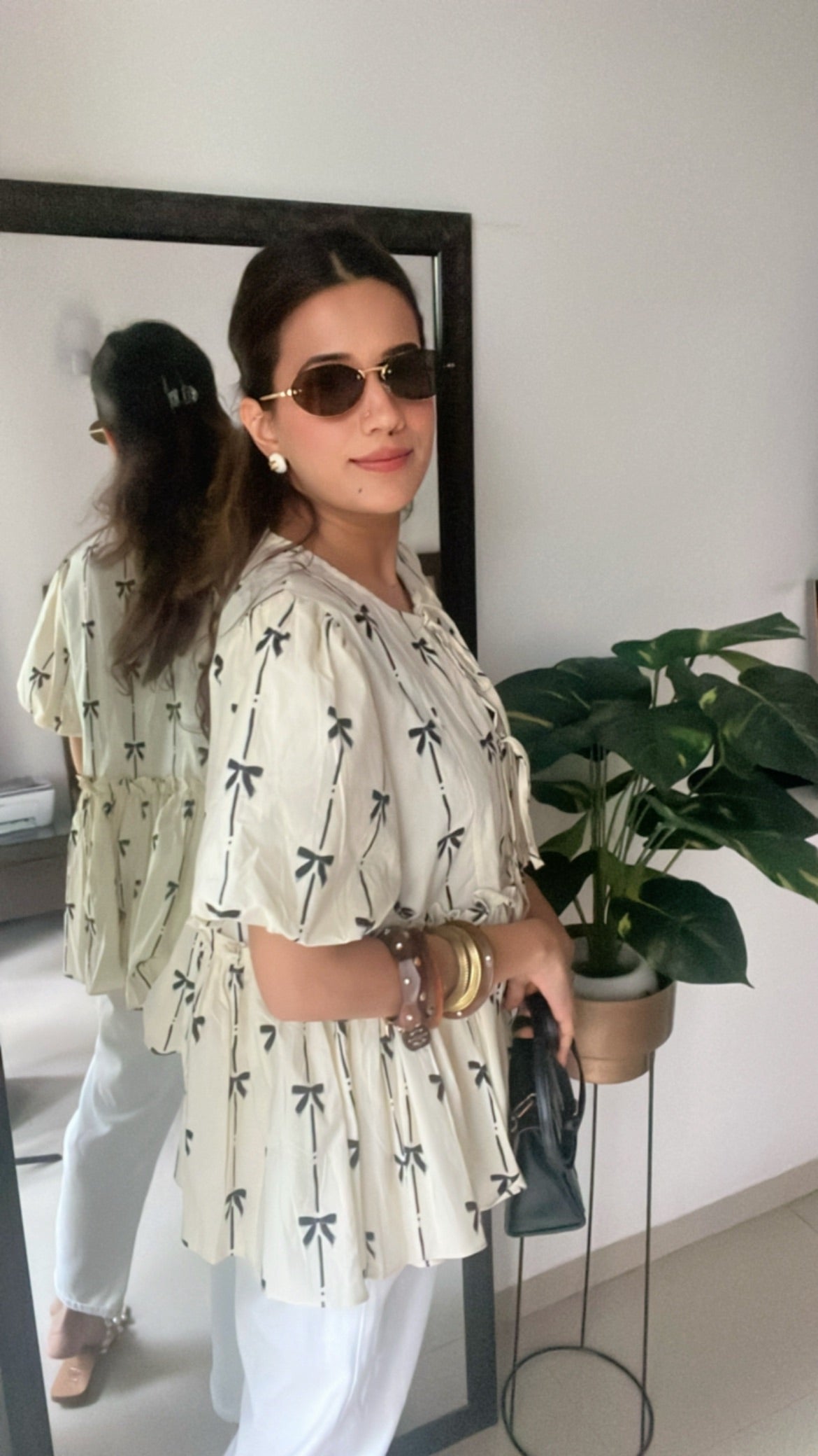 Bow Tie knot Poplin Peplum Top