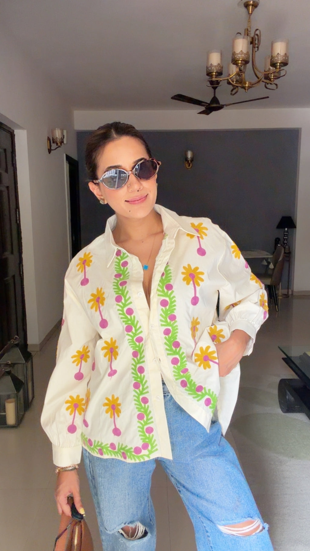 Color Block Embroidered Poplin Shirt