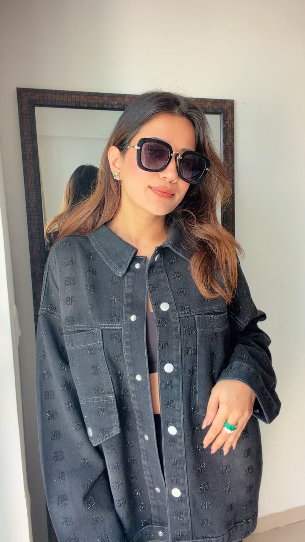 Embedded Black Washed Denim Jacket