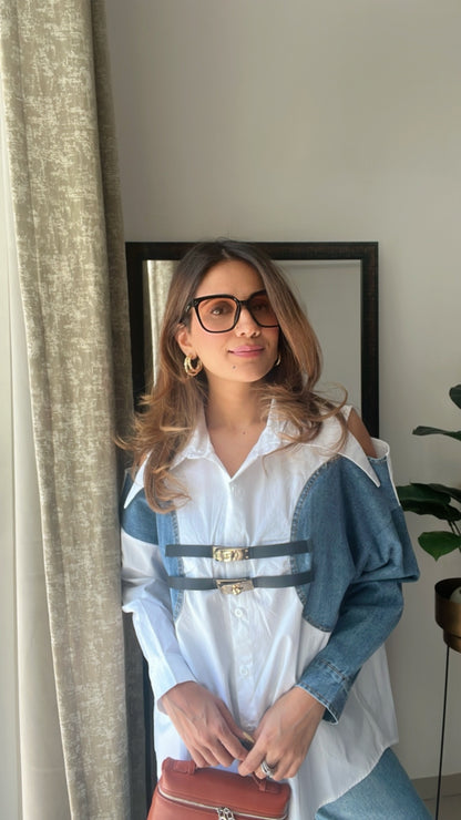Denim Shoulder Cut Belt detailed Poplin Shirt