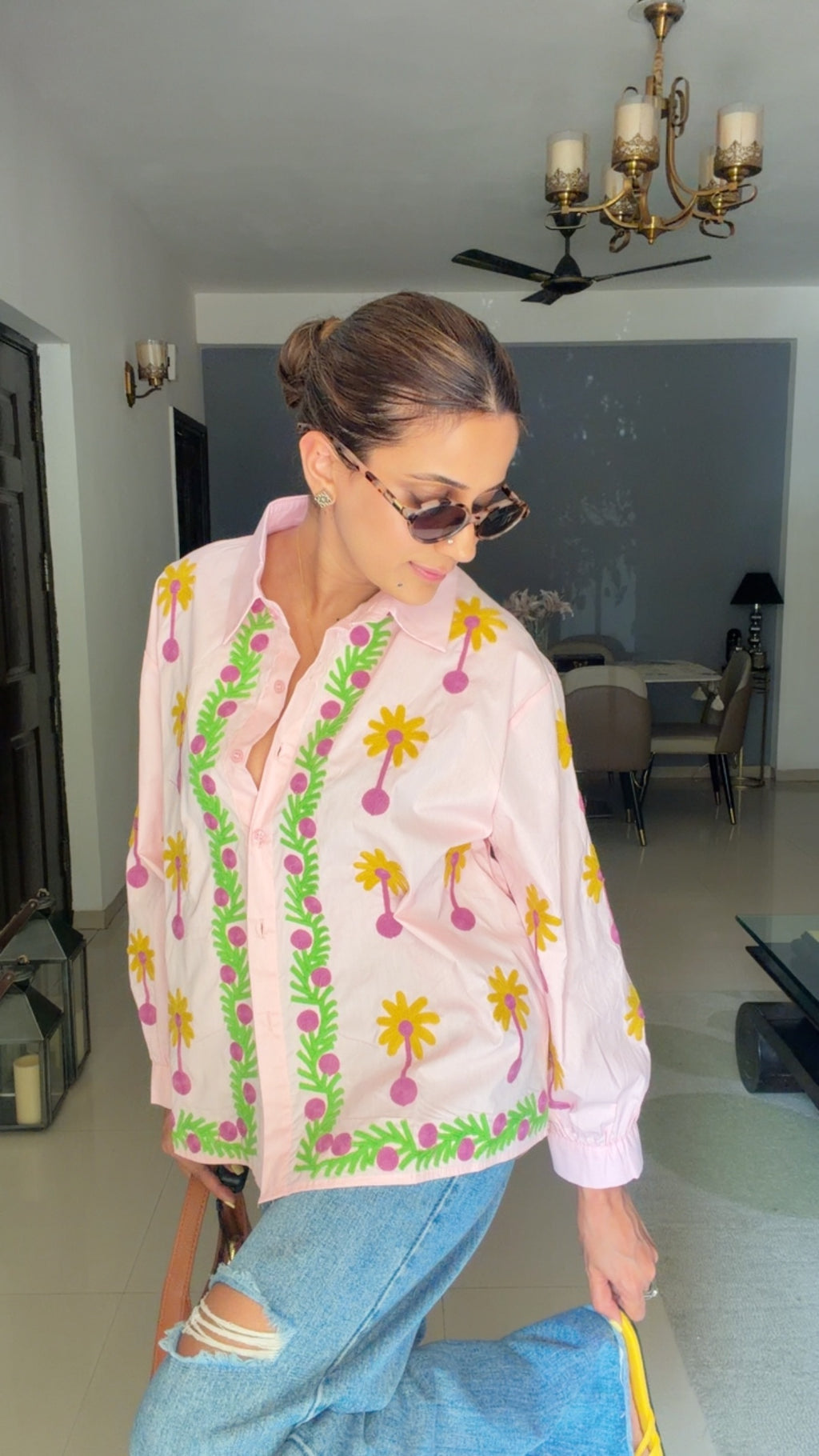 Color Block Embroidered Poplin Shirt