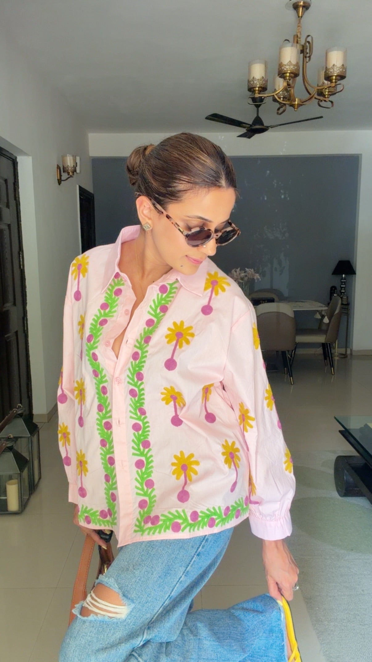 Color Block Embroidered Poplin Shirt