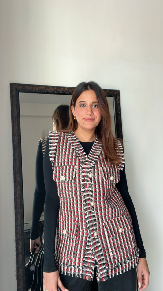 Red Tweed Fall Vest