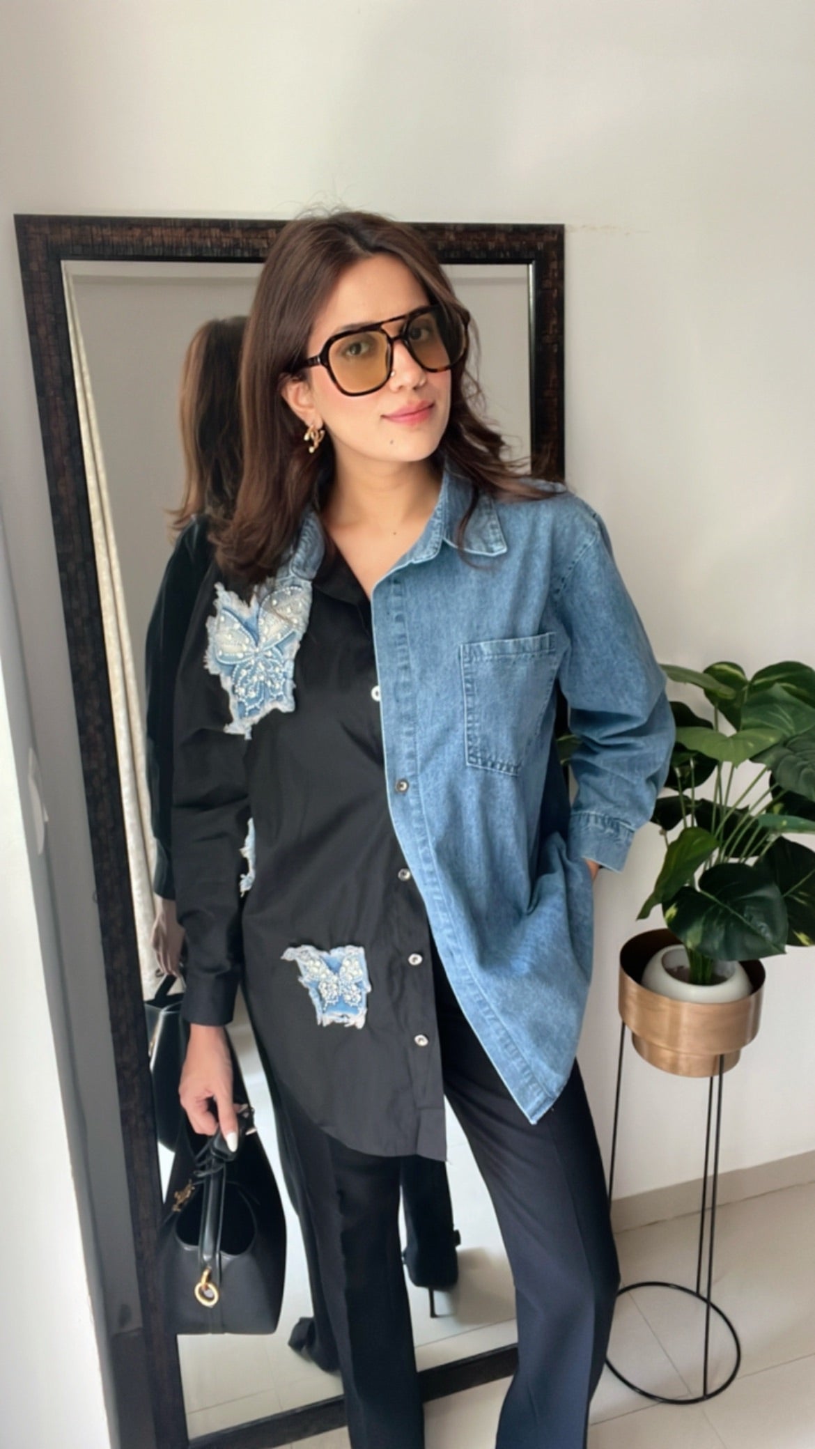 Butterfly Studded Denim Poplin Shirt