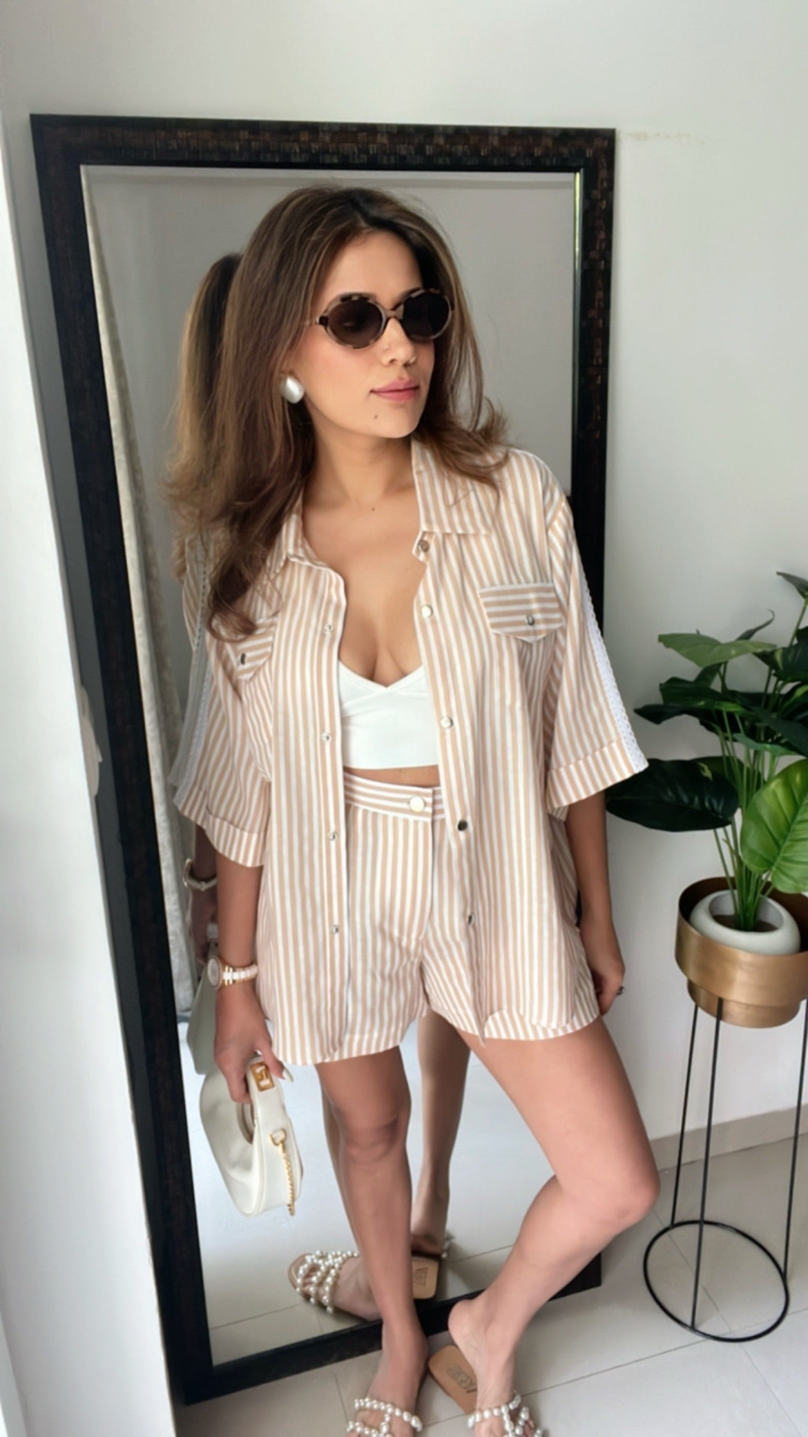 Lace Detailed Poplin Stripe Shorts Co-ord