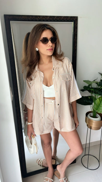 Lace Detailed Poplin Stripe Shorts Co-ord