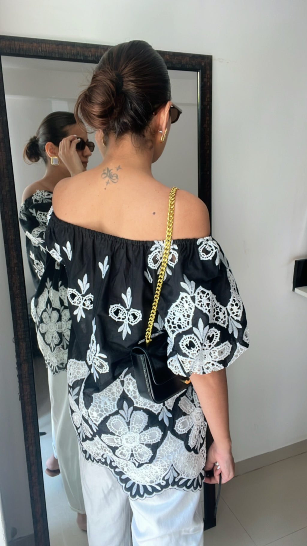 Off Shoulder Cutwork Poplin Top