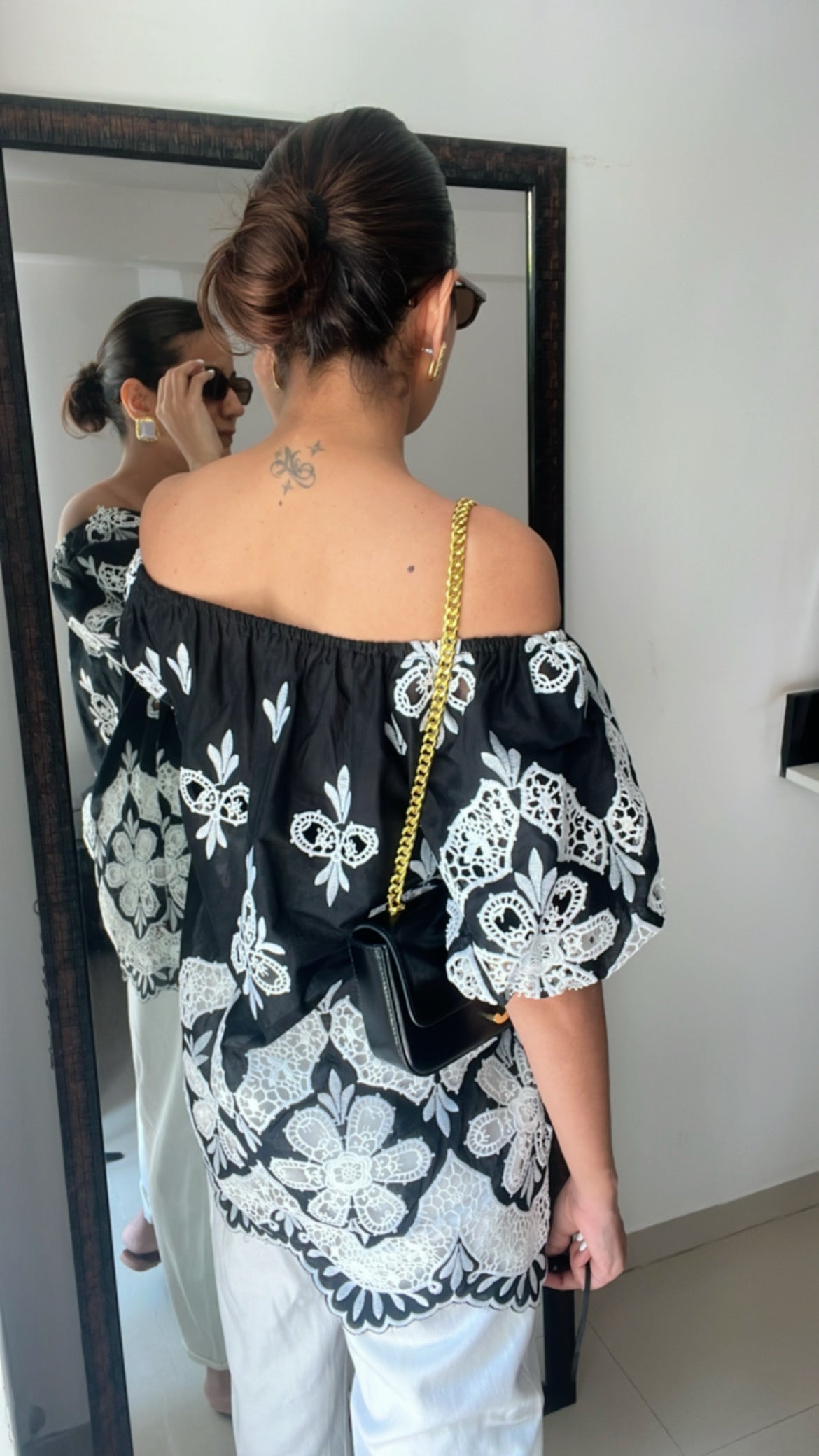 Off Shoulder Cutwork Poplin Top