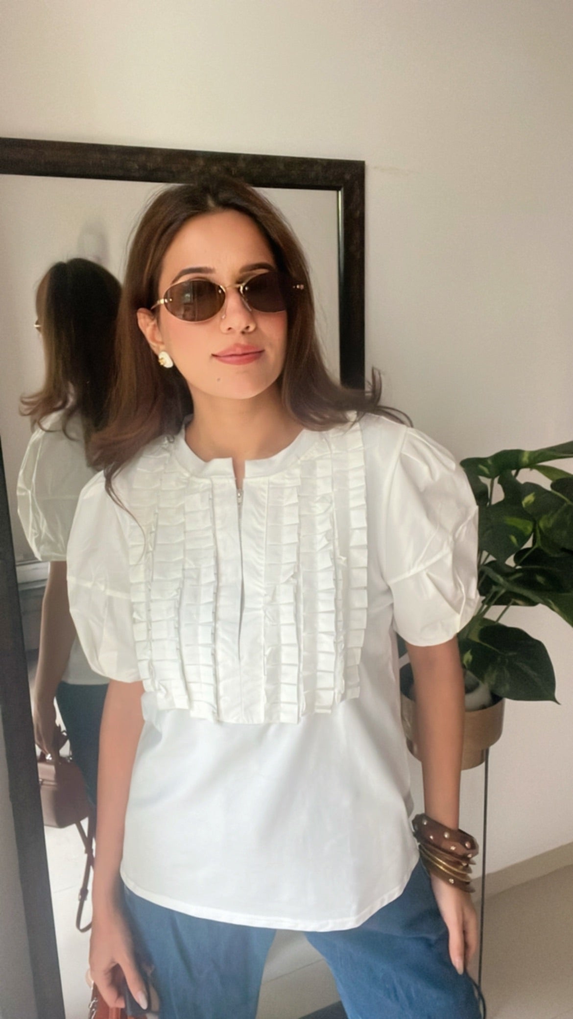 Zipped Frilled Top