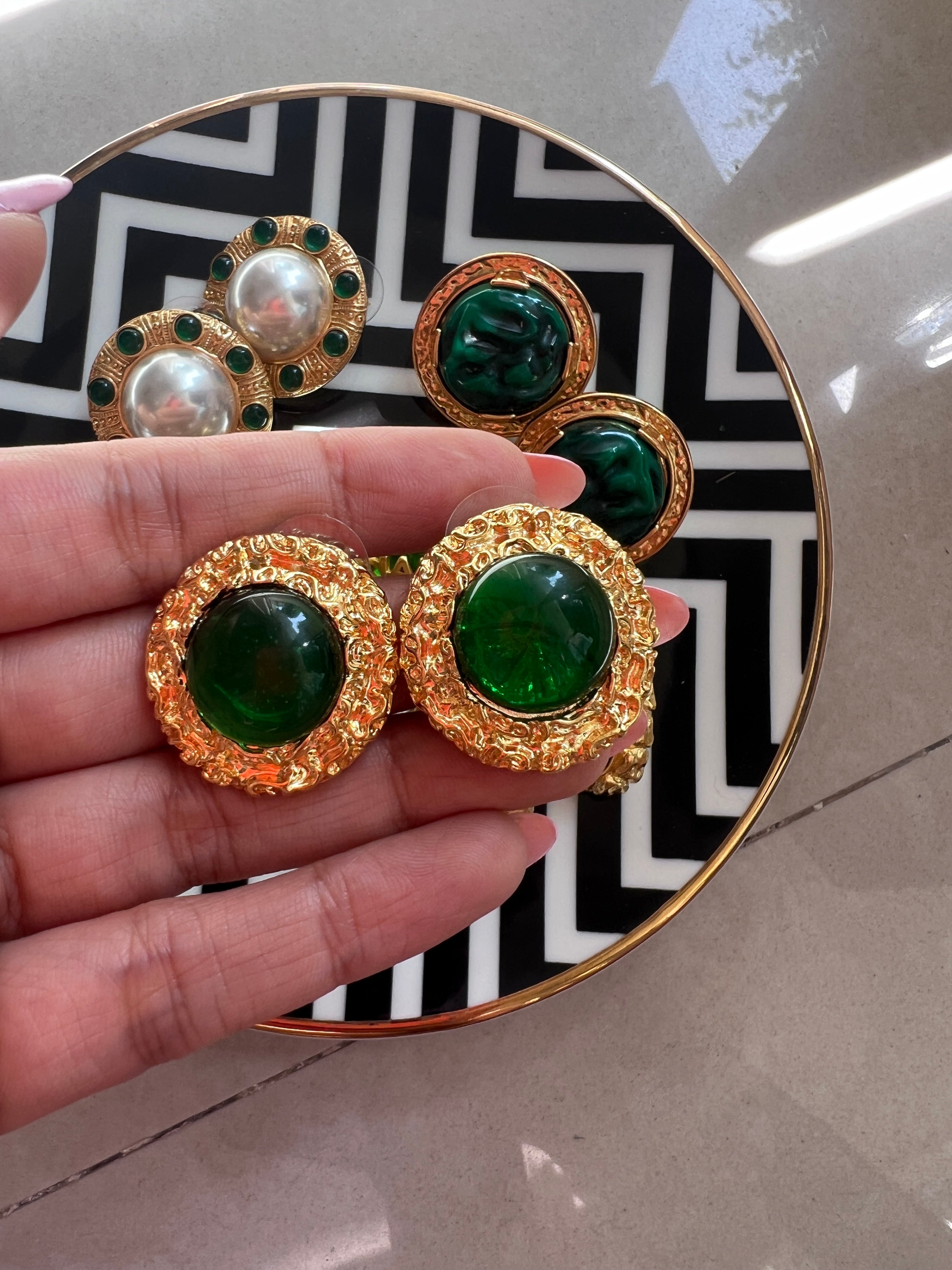 Green Gold Buttoned Earrings